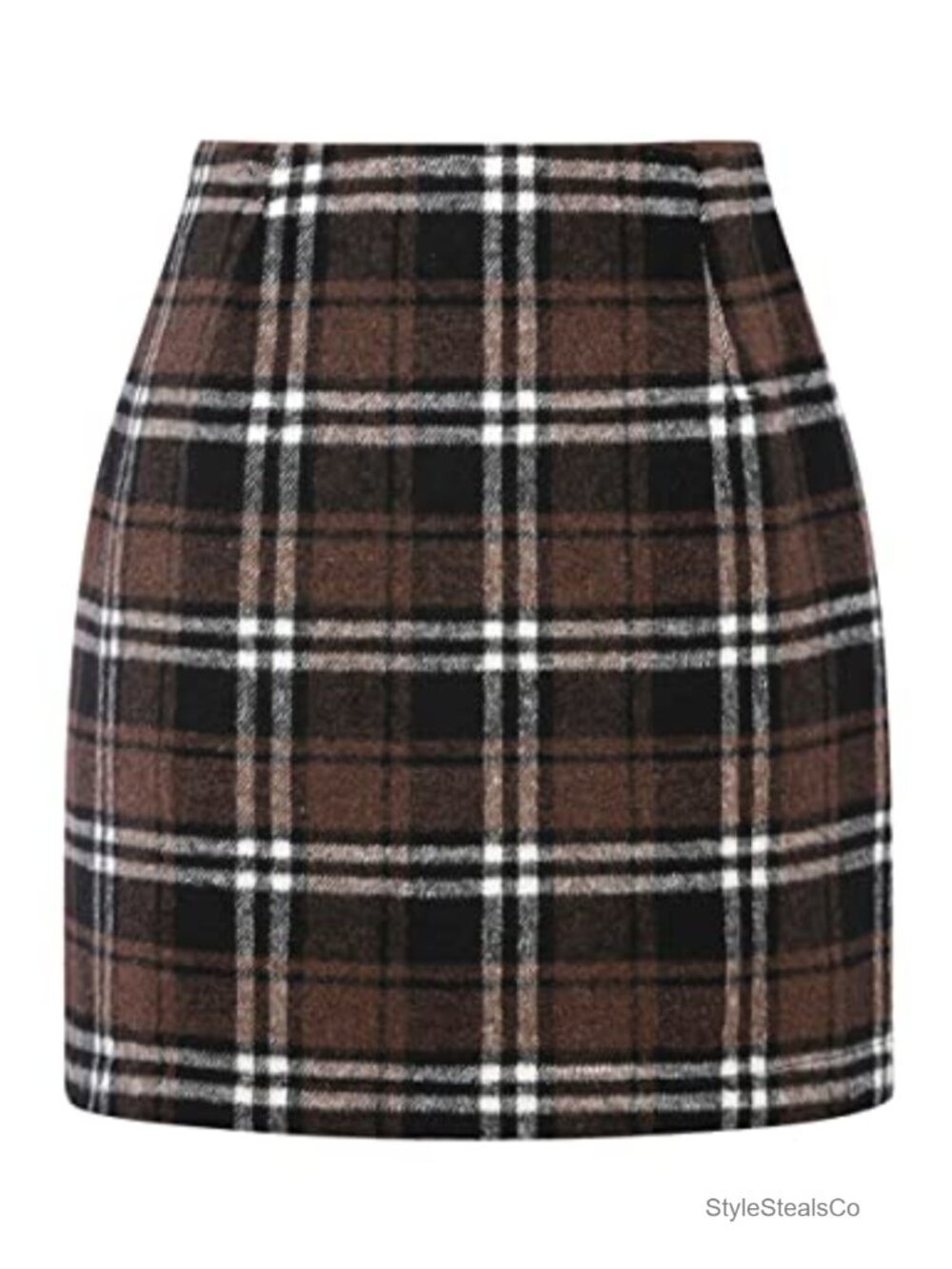 High Waist Plaid Pencil Mini Skirt Bodycon Wool Blend